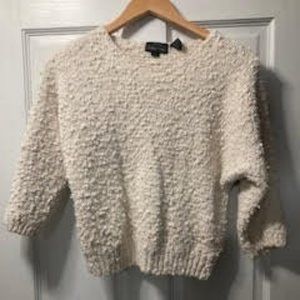Vintage Jeanne Pierre Cream Cotton Pearled 3/4 Length Sleeve Sweater Size Small